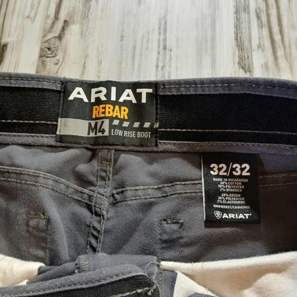 Ariat Rebar M4 Low Rise Boot Cut Work Pants Mens 32x32 Grey Canvas Tough Durable